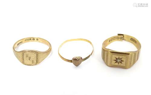 Two 9ct gold rings together with an 18ct gold ring (3) Please Note - we do not make reference to the