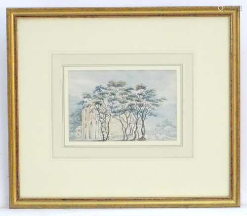 Indistinctly signed Eleanor Blag..., XIX, Watercolour and ink, Valle Crucis, Figures by the ruins of