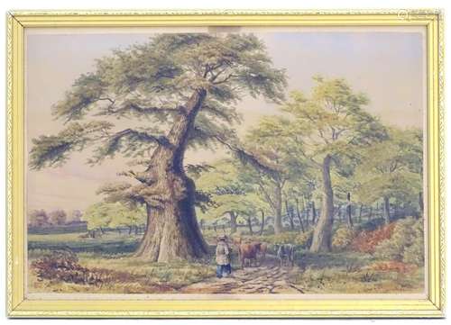 Monogrammed MLC, XIX, English School, Watercolour and gouache, A wooded landscape scene with a