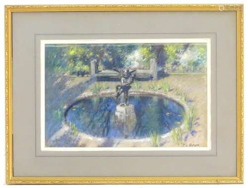 Patrick William Adam (1854-1929), Scottish School, Pastel on paper, A garden fountain / water