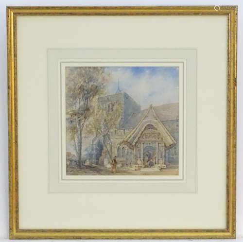 Attrib. James Holland (1799-1870), English School, Watercolour, Chingford Church, London, with