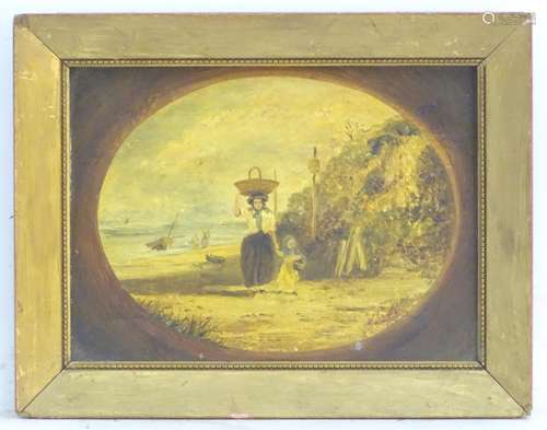 Attrib. Thomas Smythe (1825-1907), English School, Oil on board, An oval beach scene with a woman