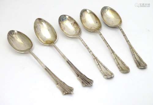 Assorted teaspoons, 2 hallmarked Birmingham 1904 maker Charles Wilkes and 3 Hallmarked Sheffield