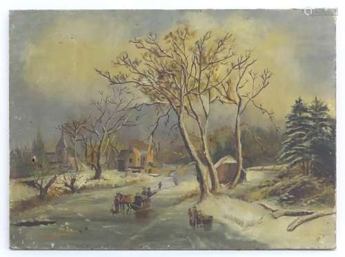 Mabel Baber, XX, Continental School, Oil on canvas, A Continental winter landscape with figures