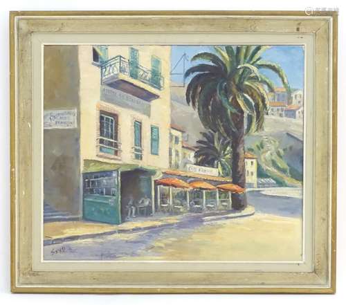 Eileen Seyd, XX, Oil on board, Corsican cafe, Chez Francois, Signed lower left. Approx. 19 1/2