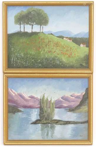 Initialled M., XX, Oil on board, a pair, A countryside landscape with wild flowers and trees on a