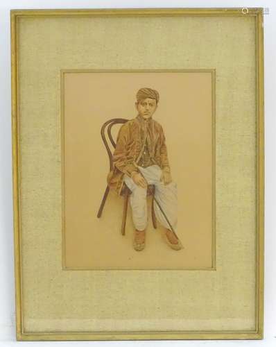 XX, Indian School, Watercolour, A portrait of a young Indian prince wearing a turban, seated on a