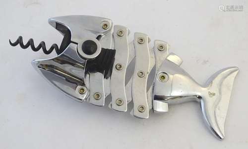 Kitchenalia: a 21stC novelty figural 'Lazy Fish' corkscrew, with sprung concertina 7