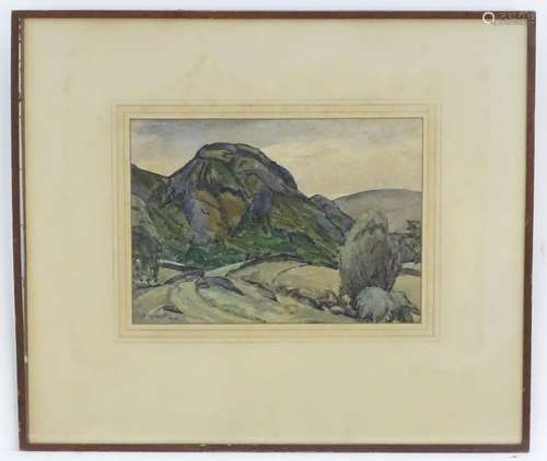 Percy Hague Jowett, XX, English School, Watercolour, A hilly landscape with rocky outcrops. Signed