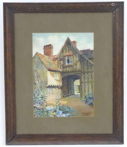 G. M. Kemp, XX, English School, Watercolour, A timber framed house with stable arch. Signed and