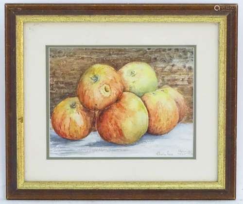 Charles Ross, XX, English School, Watercolour, Still life study of apples. Signed lower right.