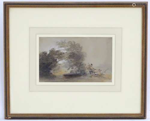 XIX, English School, Watercolour, A scene depicting a man walking / hiking in a country landscape.