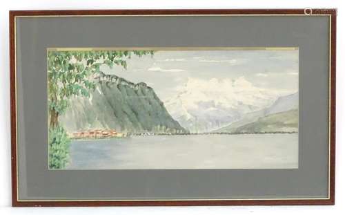 XIX-XX, Italian School, Watercolour, A mountainous Italian lake scene with a village. Approx. 9