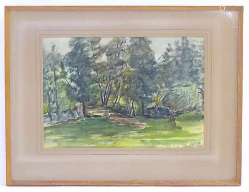 Indistinctly signed Winny Read, XX, Watercolour, A wooded landscape, Signed and dated (19)48 lower