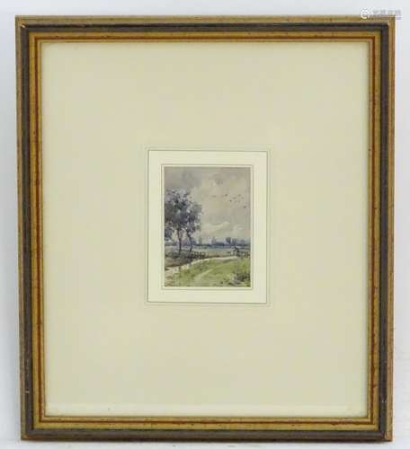 Initialled J. D. W., XIX, Watercolour, A country landscape scene depicting a figure and a dog