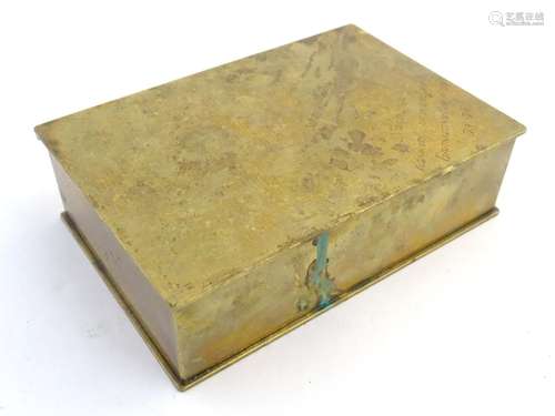 Militaria: a 20thC Polish limewood-lined brass box, enscribed 'Nagroda Konkurs Officerski