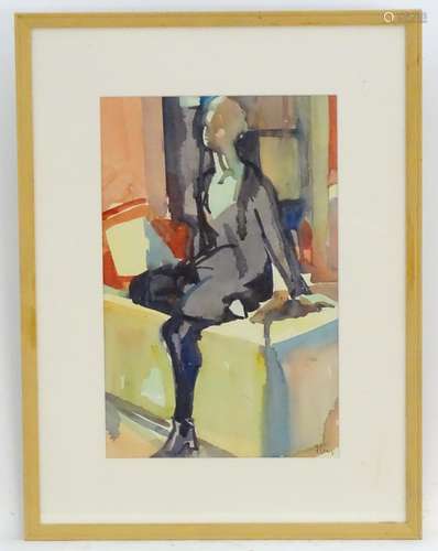 F. Craig, XX, Watercolour, An abstract portrait of a seated woman. Signed lower right. Approx. 14