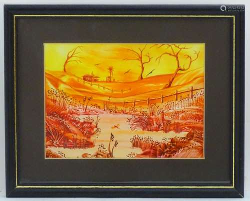 Dave Ashley, XIX, wax painting on paper, A landscape scene with birds and dragonflies. Signed and