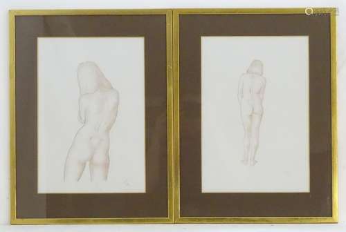 Francis de Lacy, XX, Pencils on paper, a pair, Still life studies of a nude woman standing. Both