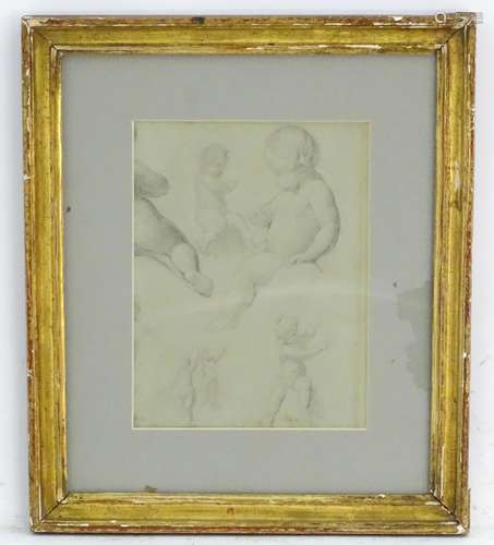 Old Master Drawings School, Pencil on paper, Anatomical studies of putti / babies in various