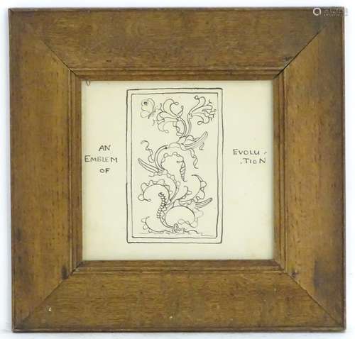 Manner of Walter Crane (1845-1915), Pen and ink on paper, A foliate emblem design titled An Emblem