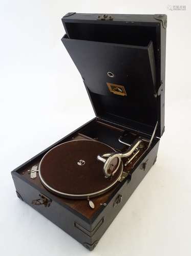 An early-20thC portable gramophone by The Gramaphone Company Ltd for His Master's Voice, cased,