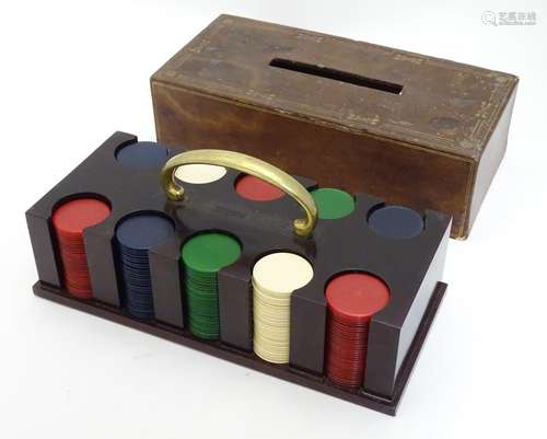 Toys: Early to mid 20thC gaming counters / casino chips, contained within a fitted case marked J C