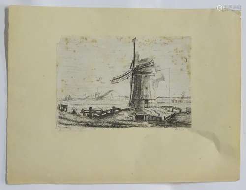 After Rembrandt van Rijn (1606-1669), XIX, Etching, A Dutch landscape with a windmill in the