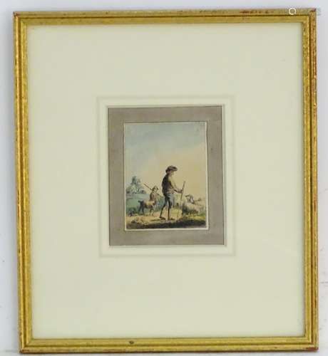 Manner of George Morland (1763-1804), XIX, Coloured etching, Shepherds in a landscape with sheep and