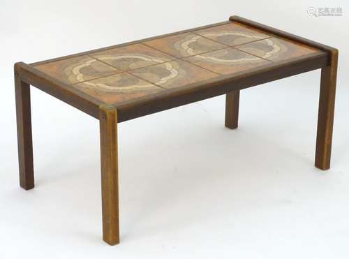 Vintage Retro, Mid-Century: a late 1970s teak and ceramic tile-topped coffee table, 15 3/4