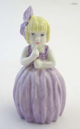 A Royal Worcester figural candle snuffer modelled as a young girl shushing, titled Hush. Marked