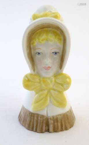 A Royal Worcester figural candle snuffer modelled as a young girl. Marked within. Approx. 3 1/2