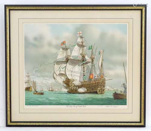 After Mark R. Myers, XX, Marine School, Coloured print, The Mary Rose off Southsea Castle, depicting