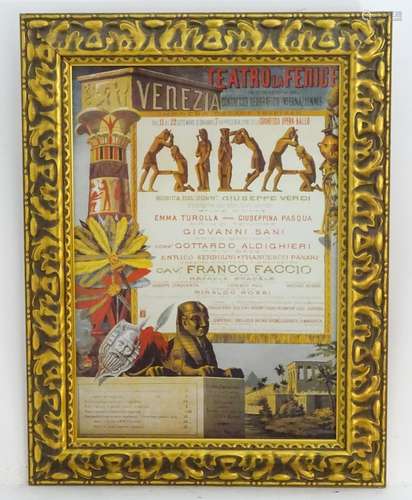 A framed print of a theatre poster for Teatro la Fenice, Venizia, advertising the performance of the