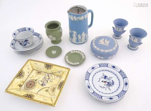 A quantity of assorted Wedgwood Jasperware items to include a lidded jug, a pair of small vases with