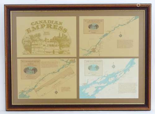 Four prints / maps framed together relating to the St Lawrence River and Seaway, Home waters to