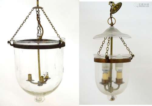 Lighting: an early-20thC pendant lamp, the cover formed as an inverted dome with knopped base and