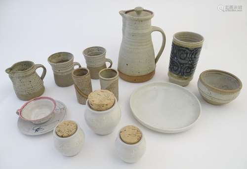 A quantity of ceramic items, to include three Pentik of Finland storage pots with cork stoppers,