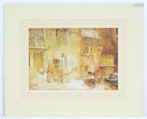 After Sir William Russell Flint (1880 - 1969), Colour print, Re-painting oar blades Approx 9'' x