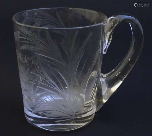 Glass: a Victorian crystal mug with etched floral decoration, inscribed 'Nellie Harrison 1892.' 3