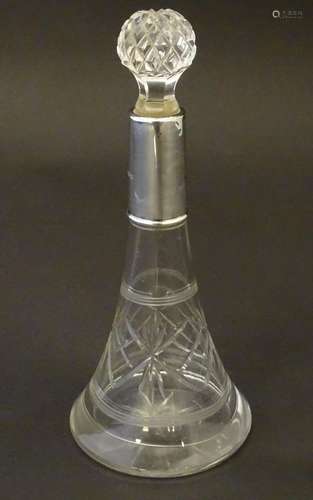 Glass: a silver collared cut glass scent bottle with glass stopper. Hallmarked London 1925 maker