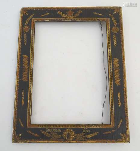 A 20thC Russian souvenir frame with straw work decoration depicting the red star and ears of