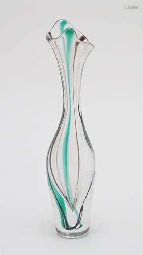 A Max Verboeket Maastricht glass vase, with turquoise and brown decoration. 10 3/4