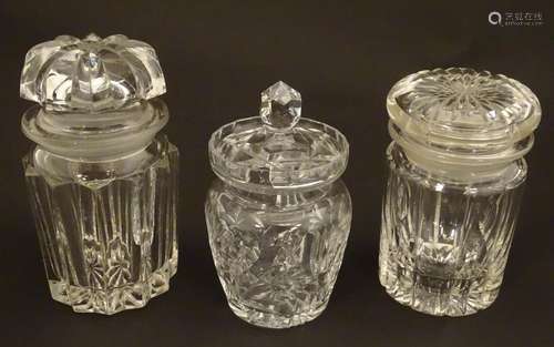 Assorted 19thC / 20thC glass pickle / preserve jars The largest 6