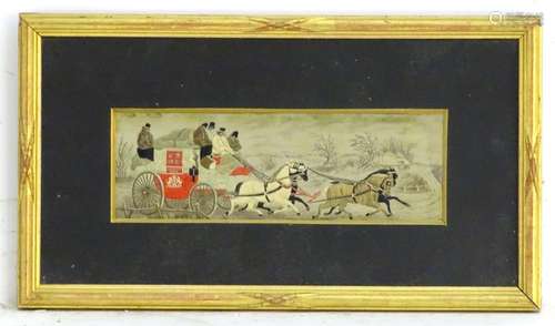 A silk Stevengraph, The Good Old Days, A coaching scene depicting the horse drawn London to York