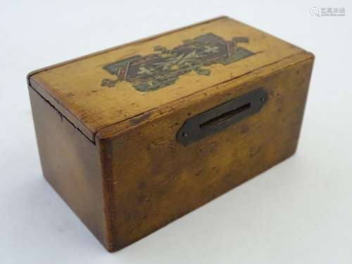 An early 20thC money box with sliding lid. Approx. 2 1/2