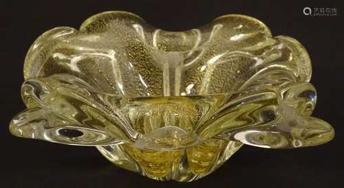 A mid-20thC Murano art glass dish, of handkerchief form with gold fleck decoration. 5 1/2