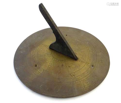 Garden & Architectural, Salvage: a cast brass sundial inscribed with compass, hours, and foliate