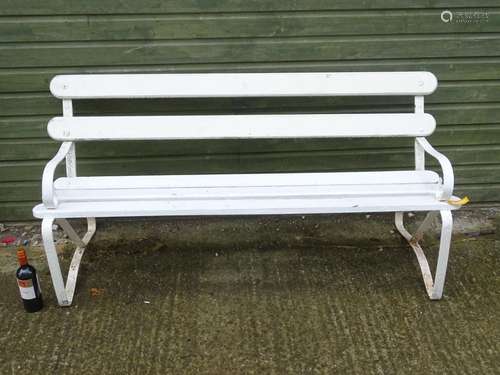 Garden & Architectural, Salvage: a Victorian cast iron and slatted wooden garden bench, white