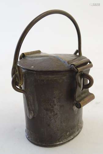 A late 19th / early 20thC miniature metal bucket with a swing handle, hinged clasp and hook to